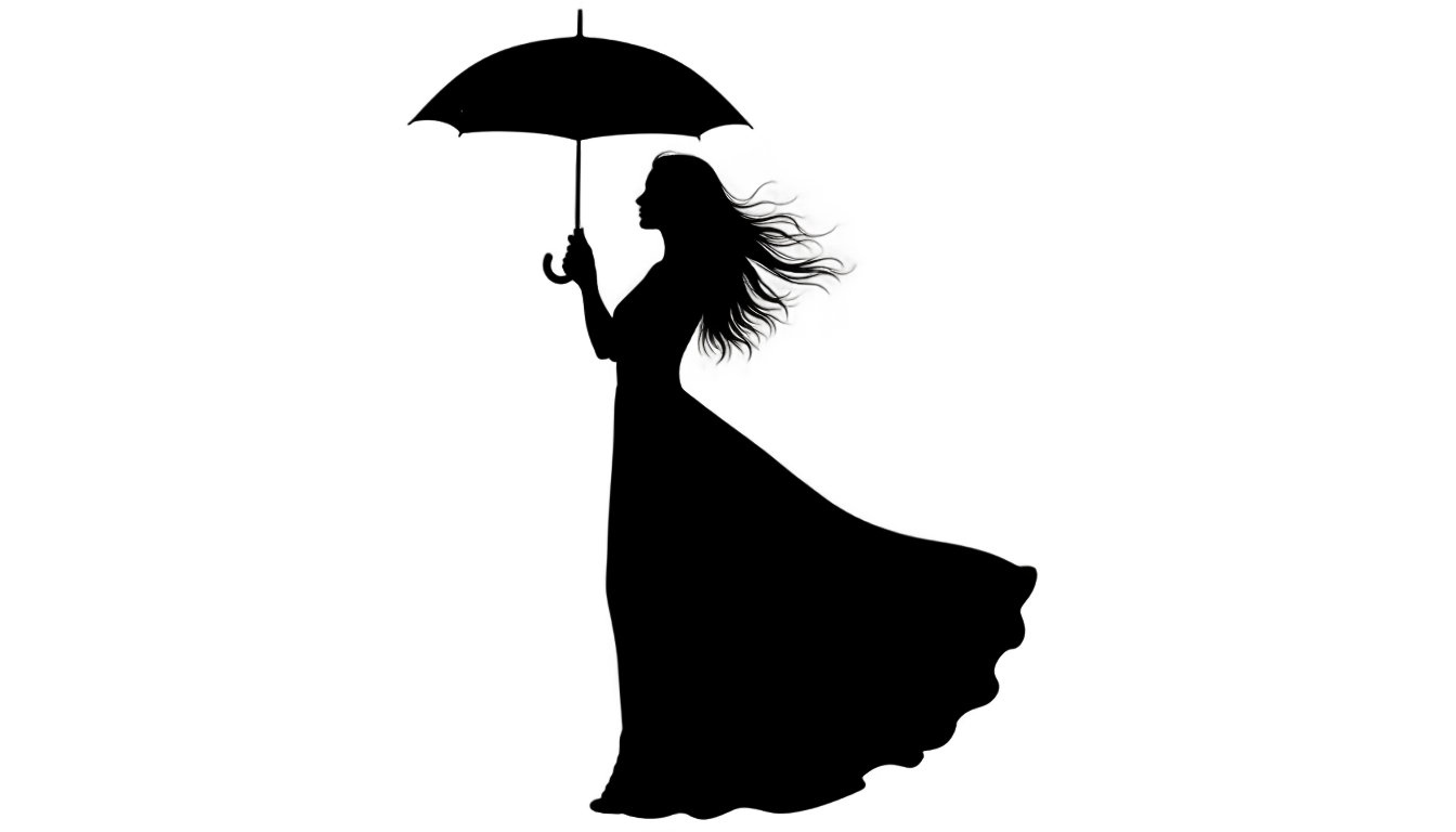 girl with umbrella silhouette png PNG transparent background